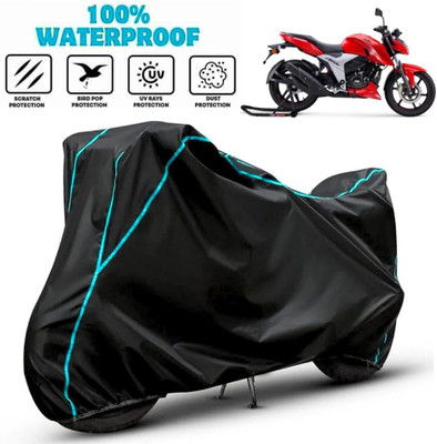 favy Waterproof Two Wheeler Cover for TVS(Apache RTR 200 4V, Black, Blue)
