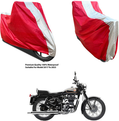 AutoGalaxy Waterproof Two Wheeler Cover for Royal Enfield(Bullet 350 New BS6, Silver, Red)