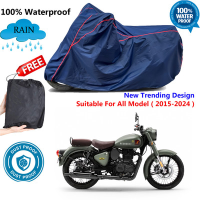 AutoGalaxy Waterproof Two Wheeler Cover for Royal Enfield(Classic 350 Signals, Blue, Red)