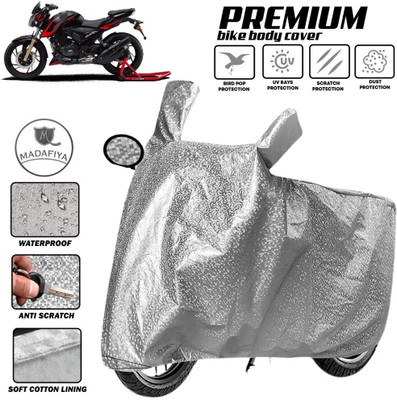 MADAFIYA Two Wheeler Cover for TVS(Apache RTR 200, Silver)