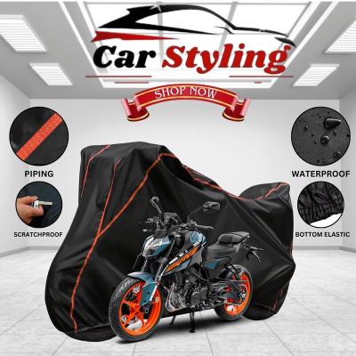 OliverX Waterproof Two Wheeler Cover for KTM(125 Duke BS6, Black, Red)