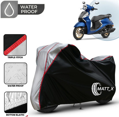 MATT_X Waterproof Two Wheeler Cover for Yamaha(Fascino 125, Black, Silver)