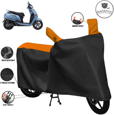 MADAFIYA Waterproof Two Wheeler Cover for TVS(iQube, Black, Orange)