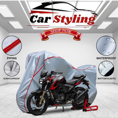 Car Styling Waterproof Two Wheeler Cover for TVS(Apache RTR 200 4V, Silver, Red)