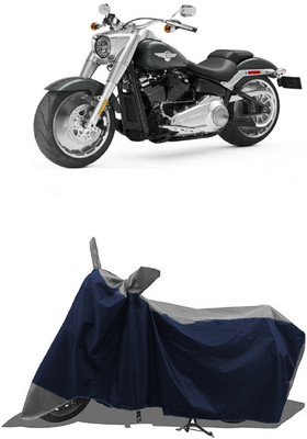 SUGASHRI Waterproof Two Wheeler Cover for Harley Davidson(Fat Boy, Grey, Blue)