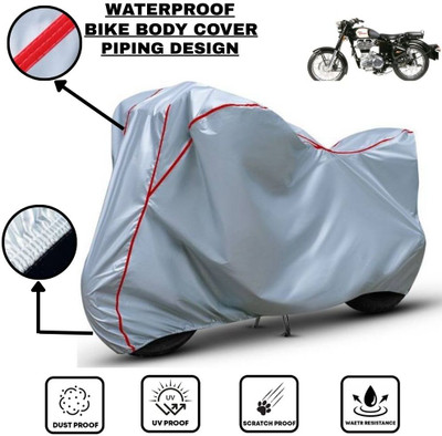 LE PRA Waterproof Two Wheeler Cover for Royal Enfield(350, Silver, Red)