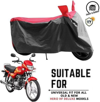 RAAMKM Two Wheeler Cover for Hero(HF Deluxe BS6, Red, Black)