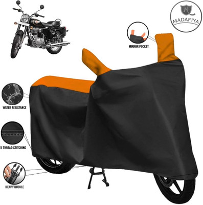 ZAQE Waterproof Two Wheeler Cover for Royal Enfield(Bullet 350, Black, Orange)