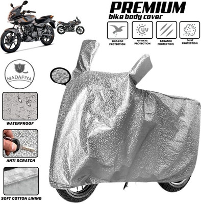 MADAFIYA Two Wheeler Cover for Bajaj(Pulsar 180F, Silver)