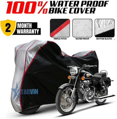 Starvin Waterproof Two Wheeler Cover for Royal Enfield(Bullet, Black, Silver)