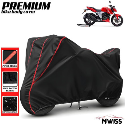 Mwiss Waterproof Two Wheeler Cover for TVS(Apache RTR 200 4V, Black, Red)