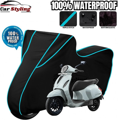 Car Styling Waterproof Two Wheeler Cover for Bajaj(New Chetak, Black, Blue)