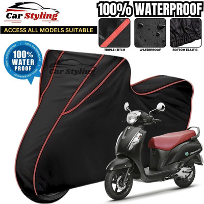 Car Styling Waterproof Two Wheeler Cover for Suzuki(Access 125, Black, Red)