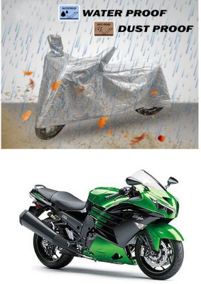 AutoTiger Waterproof Two Wheeler Cover for Kawasaki(Ninja ZX-14R, Silver)