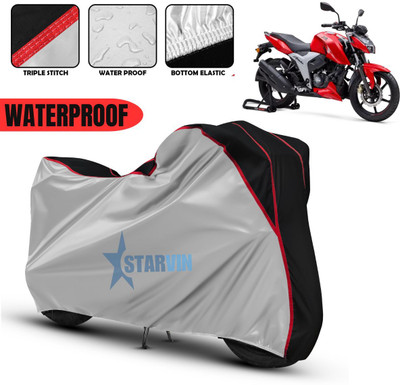 Starvin Waterproof Two Wheeler Cover for TVS(Apache RTR 160 4V, Silver, Black)