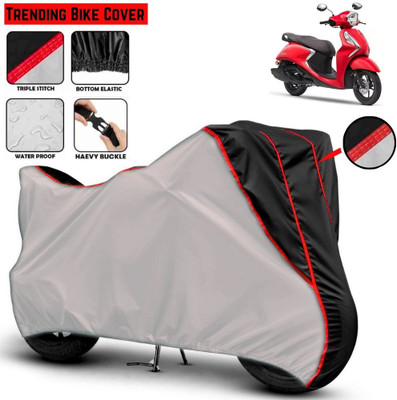 Mwiss Waterproof Two Wheeler Cover for Yamaha(Fascino, Silver, Black)