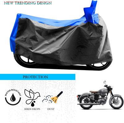 ANTHUB Waterproof Two Wheeler Cover for Royal Enfield(Classic 500, Grey, Blue)