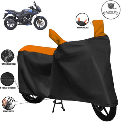 MADAFIYA Waterproof Two Wheeler Cover for Bajaj(Pulsar 220, Black, Orange)