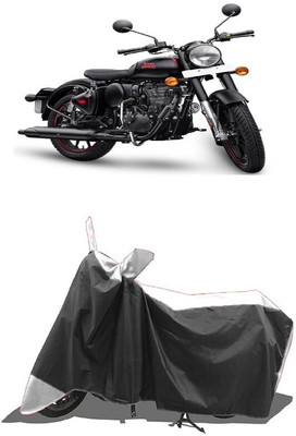 SUGASHRI Waterproof Two Wheeler Cover for Royal Enfield(Classic Stealth Black BS6, White, Black)