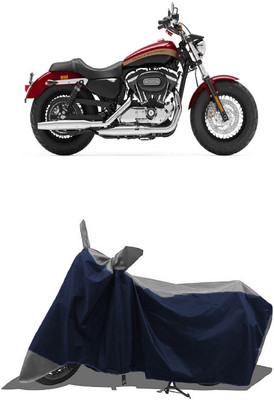 SUGASHRI Waterproof Two Wheeler Cover for Harley Davidson(1200 Custom, Grey, Blue)