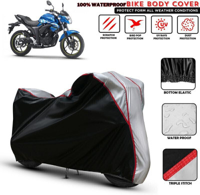 Shiv Kanha Waterproof Two Wheeler Cover for Suzuki(Gixxer, Black, Silver)