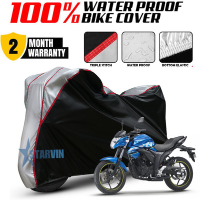 Starvin Waterproof Two Wheeler Cover for Suzuki(Gixxer, Black, Silver)