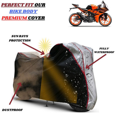 Delphinium Waterproof Two Wheeler Cover for KTM(RC 200, Black, Silver)