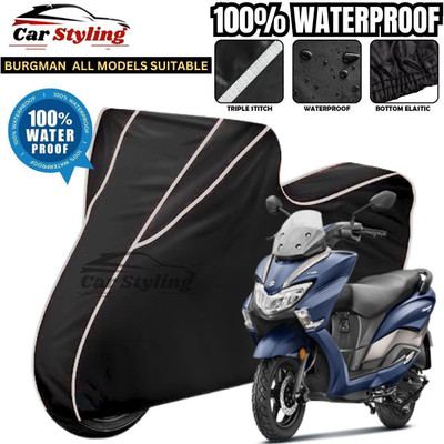 OliverX Waterproof Two Wheeler Cover for Suzuki(Burgman Street 125, Black, White)