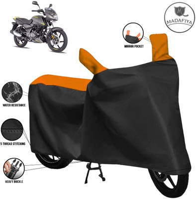 MADAFIYA Waterproof Two Wheeler Cover for Bajaj(Pulsar 150 DTS-i, Black, Orange)