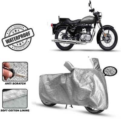 ROYAL AUTO MART Waterproof Two Wheeler Cover for Royal Enfield(Bullet 350, Silver)