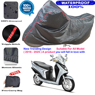 KaparDineX Waterproof Two Wheeler Cover for Hero(Leap Hybrid SES BS6, Black, Red)
