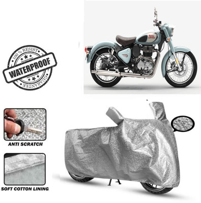 Autoinnovation Waterproof Two Wheeler Cover for Royal Enfield(Bullet 350, Silver)
