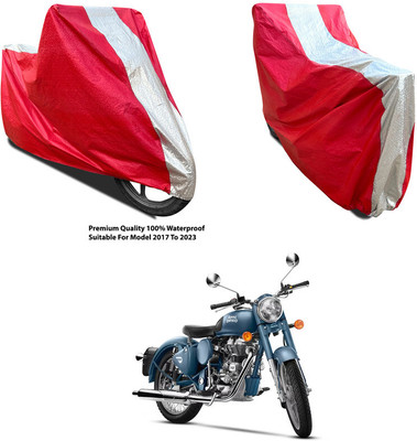 AutoGalaxy Waterproof Two Wheeler Cover for Royal Enfield(Classic Squadron, Silver, Red)