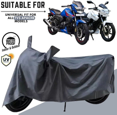 MADAFIYA Waterproof Two Wheeler Cover for TVS(Apache 150, Grey)