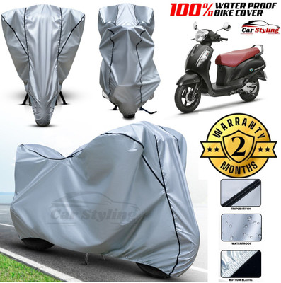 Car Styling Waterproof Two Wheeler Cover for Suzuki(Access 125, Silver, Black)