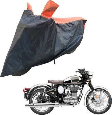 RiderShine Two Wheeler Cover for Royal Enfield(Classic Chrome, Black, Orange)