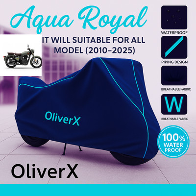 OliverX Waterproof Two Wheeler Cover for Royal Enfield(Classic 350 Signals, Blue, Red)
