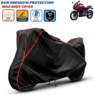 Delphinium Waterproof Two Wheeler Cover for Bajaj(Pulsar 250, Black, Red)
