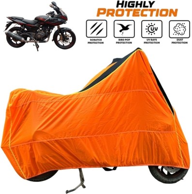 ZAQE Waterproof Two Wheeler Cover for Bajaj(Pulsar 220 BS6, Black, Orange)