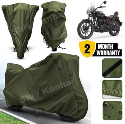 Shiv Kanha Waterproof Two Wheeler Cover for Royal Enfield(Meteor BS6, Green, Black)