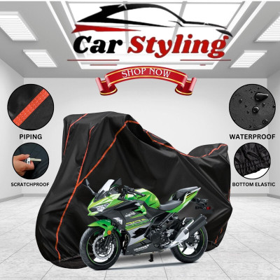 Car Styling Waterproof Two Wheeler Cover for Kawasaki(Ninja 300 BS6, Black, Red)