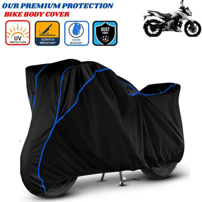 Delphinium Waterproof Two Wheeler Cover for Bajaj(Pulsar AS 150, Black, Blue)