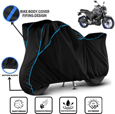 LE PRA Waterproof Two Wheeler Cover for Yamaha(FZS-FI V3 BS6, Black, Blue)