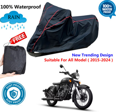 AutoGalaxy Waterproof Two Wheeler Cover for Royal Enfield(Classic Stealth Black, Black, Red)