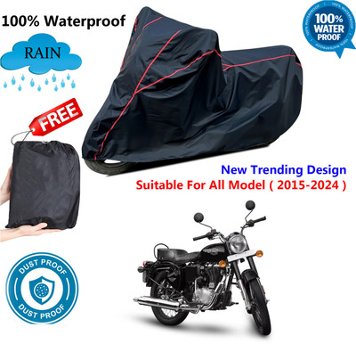 AutoGalaxy Waterproof Two Wheeler Cover for Royal Enfield(Bullet 350 New BS6, Black, Red)