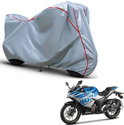 Love Me Two Wheeler Cover for Suzuki(Gixxer SF 250, Silver, Red)