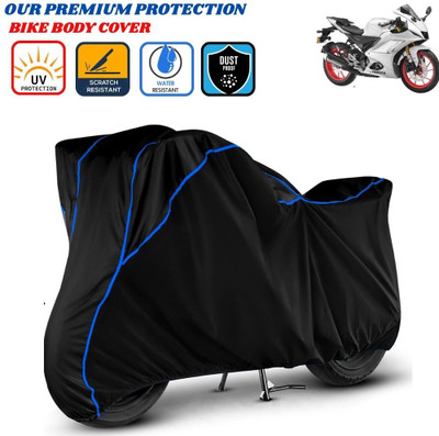 Delphinium Waterproof Two Wheeler Cover for Yamaha(R15 V3, Black, Blue)