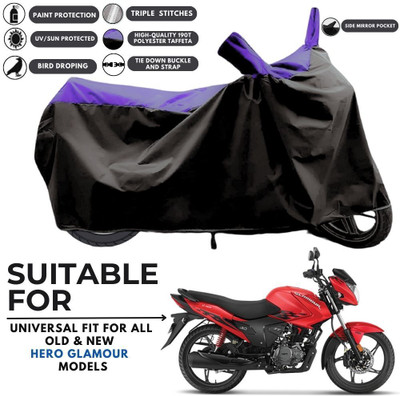 MADAFIYA Two Wheeler Cover for Hero(Glamour BS6, Black, Purple)
