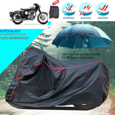 AutoGalaxy Waterproof Two Wheeler Cover for Royal Enfield(Classic Chrome, Black)