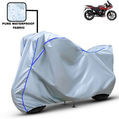 Delphinium Waterproof Two Wheeler Cover for Bajaj(Pulsar 220F, Silver, Blue)